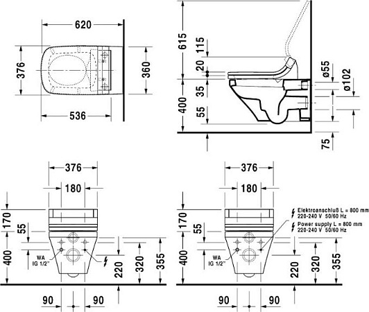 Унитаз подвесной Duravit DuraStyle для SensoWash 2537590000 - duravit shop