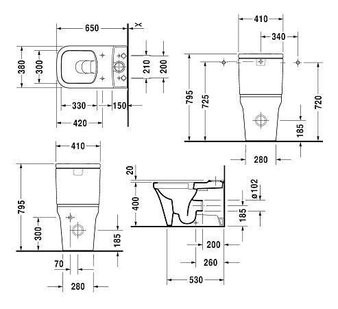 Унитаз напольный Duravit P3 Comforts Rimless 2167090000  с бачком 0937000005 - duravit shop