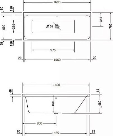Акриловая ванна Duravit P3 Comforts DX 160х70 700372 R 700372000000000+790100000000000 - duravit shop